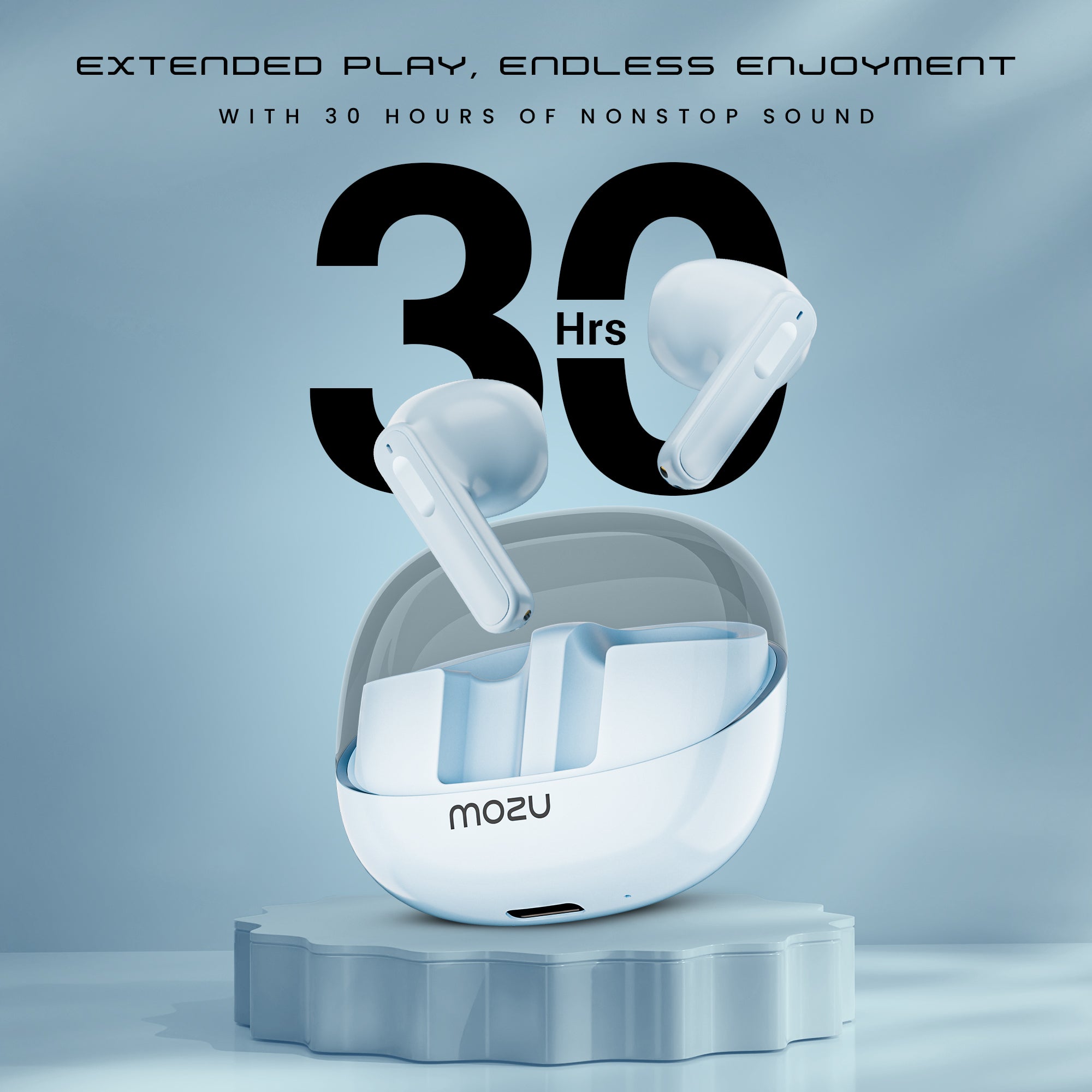 Flexibuds Klear Earbuds with ENC, MEMS Mic, Game Mode, Low Latency, Transparent Design - Mozu